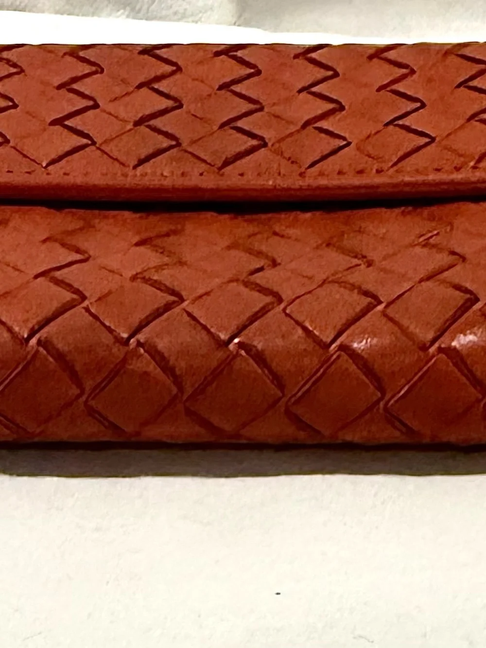 Bottega Veneta Woven Leather Clutch Wallet in Rust